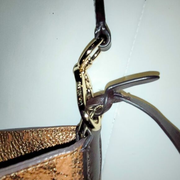 Cole Haan Metallic Brown Leather Double Handled  Satchel Shoulder Bag-Preowned - Picture 11 of 16